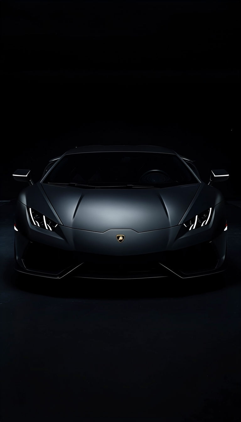 Sleek Matte Black Luxury Sports Car in Dramatic Lighting Mobile Wallpaper