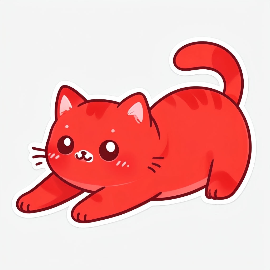 Playful Vibrant Red Cat Cartoon Sticker