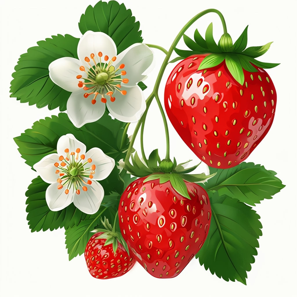 Vibrant Strawberry Plant Illustration with Blossoms Mug