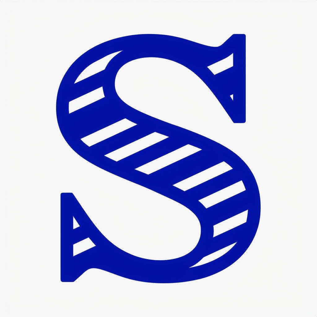 Stylized Blue Letter S with White Stripes Monogram