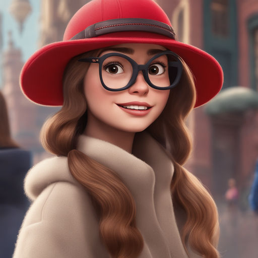 MUJER CON LENTES Y GORRO ROJO DISNEY PIXAR by Ulices Anguiano - Playground