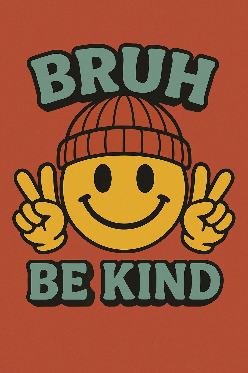 Cheerful Smiling Face with Beanie and 'Be Kind' Message T-shirt