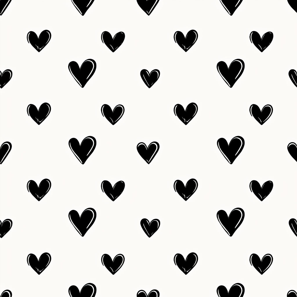 Charming Minimalist Black Hearts Pattern on Light Beige Background Seamless Pattern