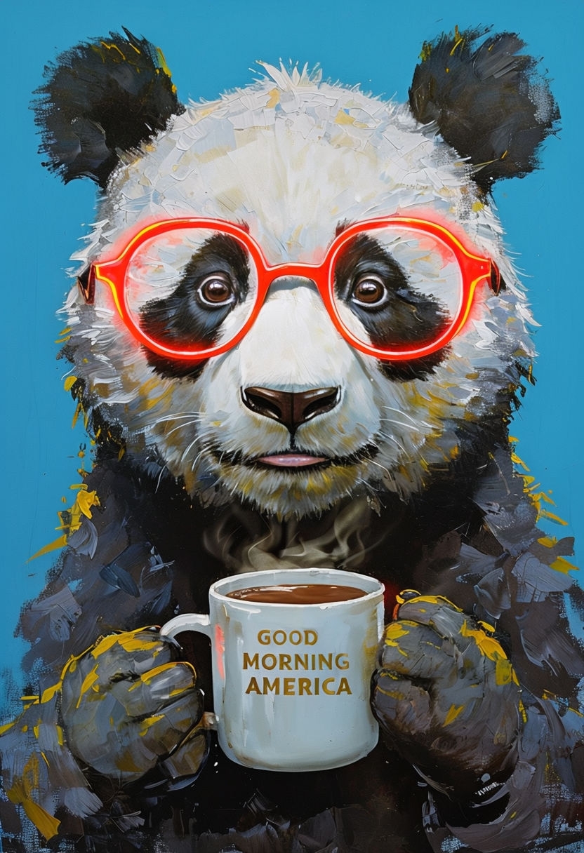 Whimsical Anthropomorphic Panda with Coffee Art Poster