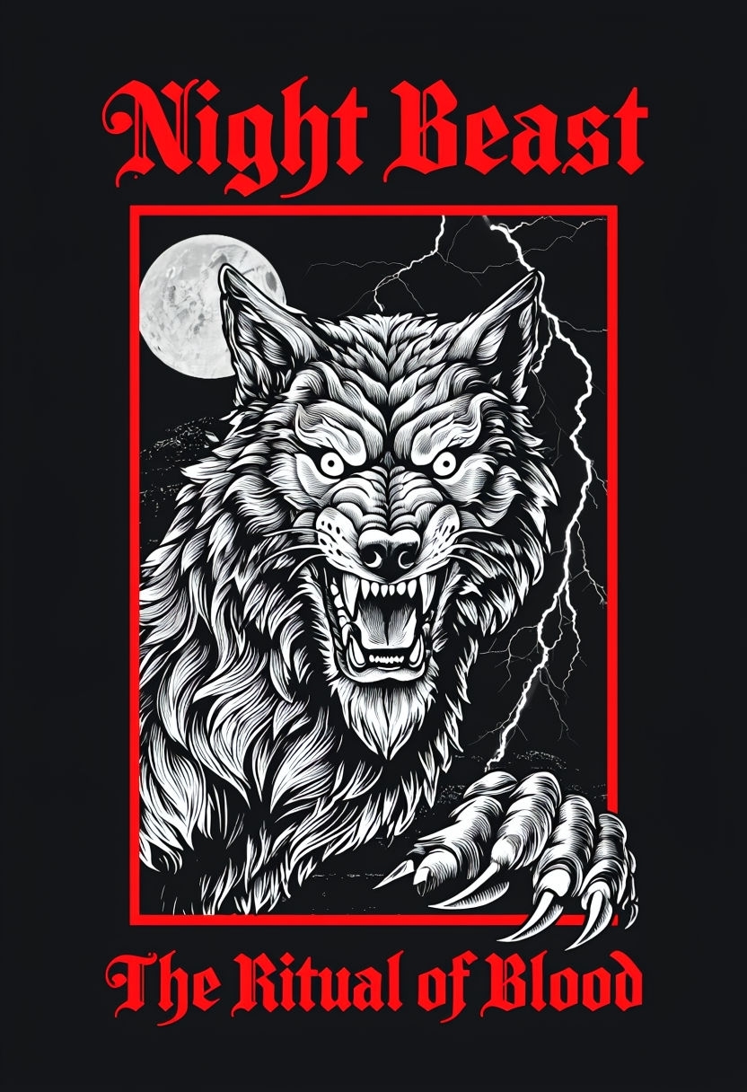 Fierce Night Beast Gothic Illustration T-Shirt