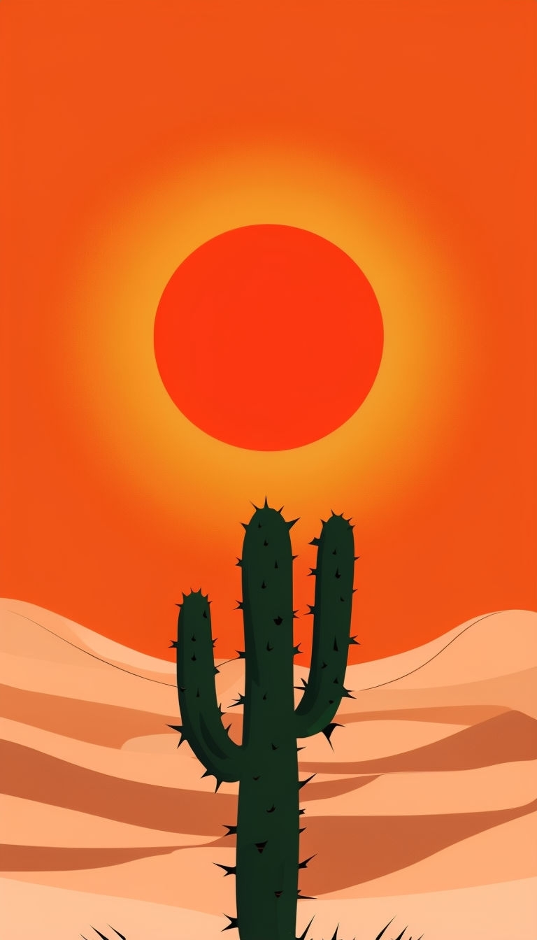 Minimalist Desert Sunset Illustration with Cactus Phone Case Cover