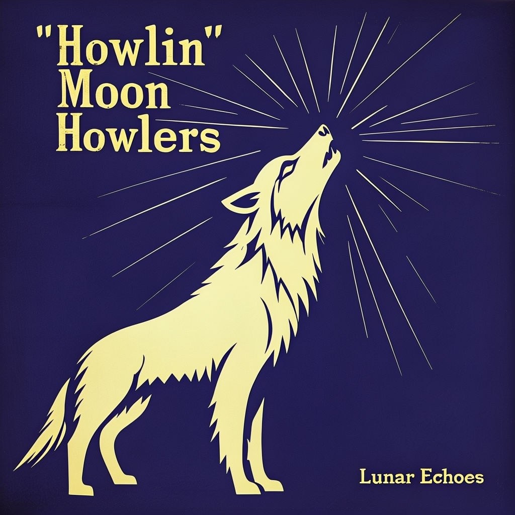 Stylized Howling Wolf Against Deep Indigo Background Album Cover