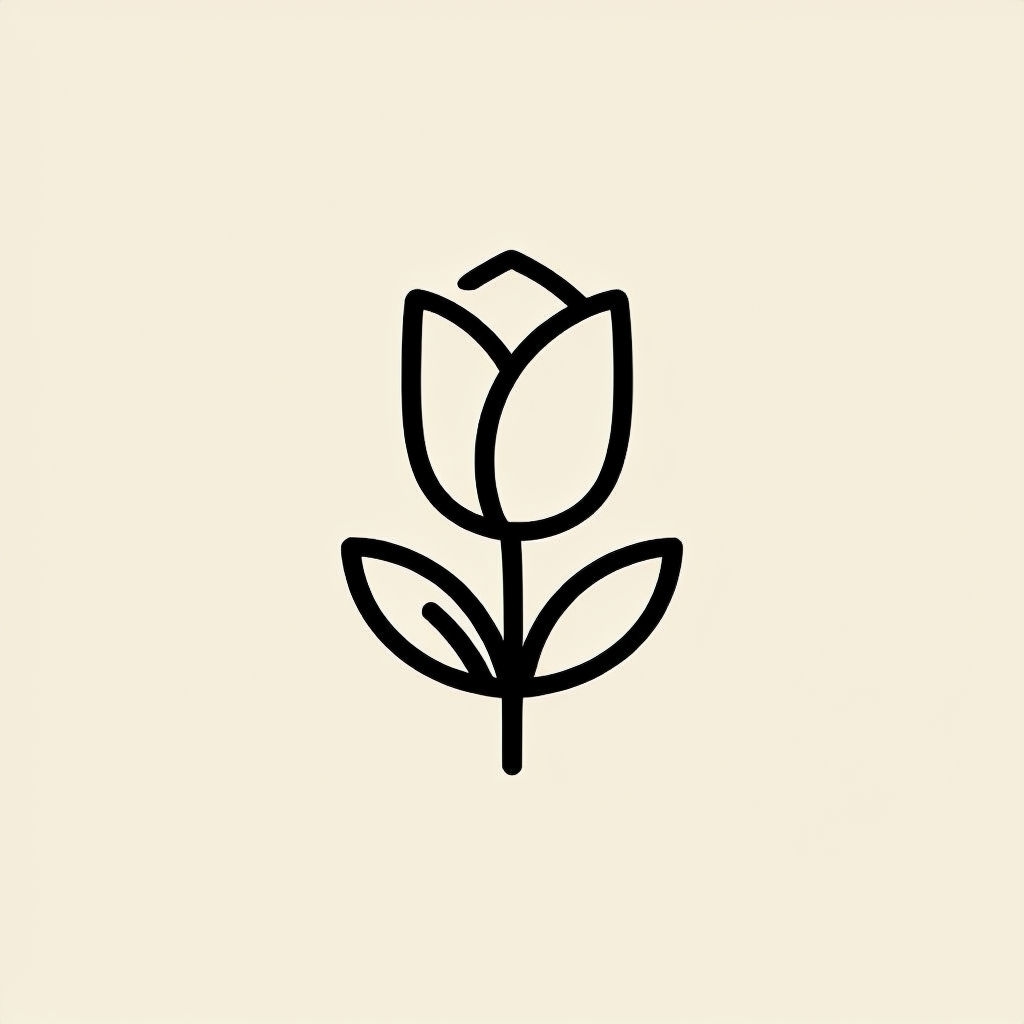 Minimalist Black Line Tulip Logo on Light Beige Background