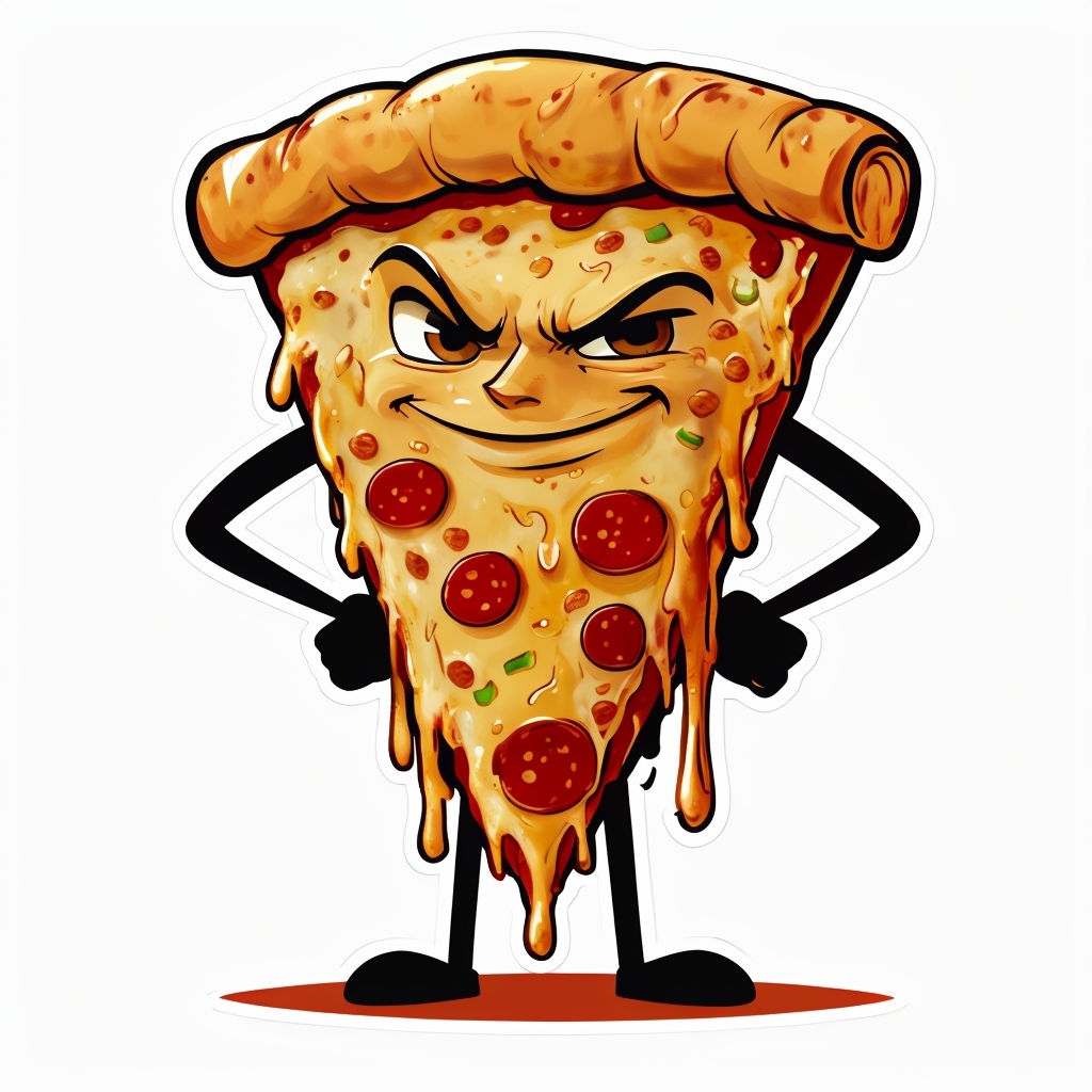 Confident Cheesy Pizza Slice Character with Smirk Sticker