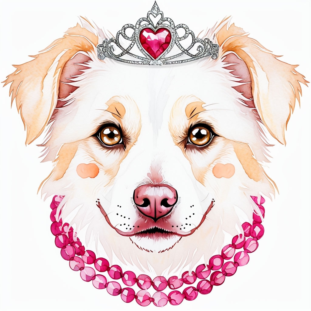 Playful Anthropomorphic Dog with Tiara and Beaded Necklace Mug