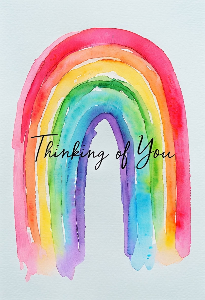 Cheerful Thinking of You Rainbow Watercolor Card Design Cards & Invites