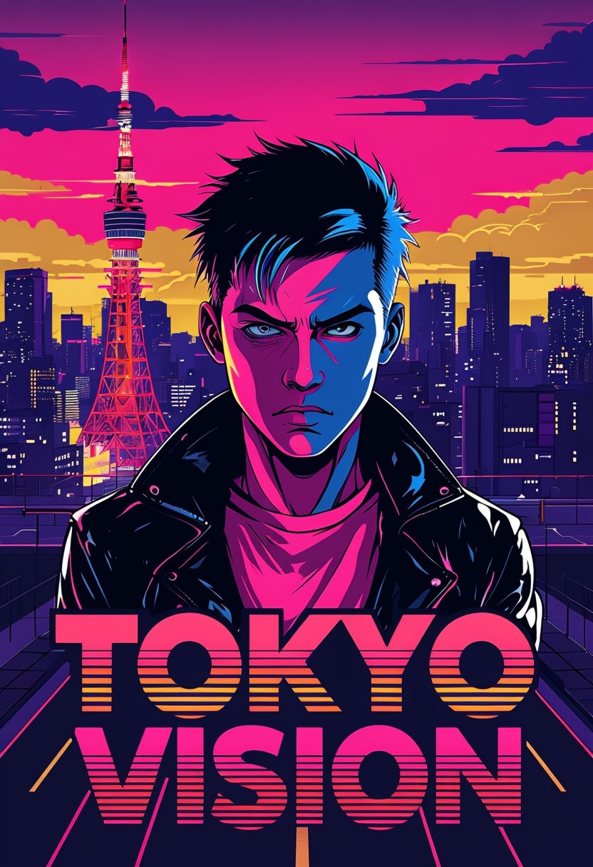 Vibrant Retro-Futuristic Tokyo Vision Illustration Poster