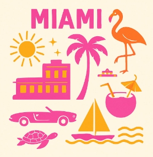 Vibrant Retro Miami Tropical Elements T-Shirt