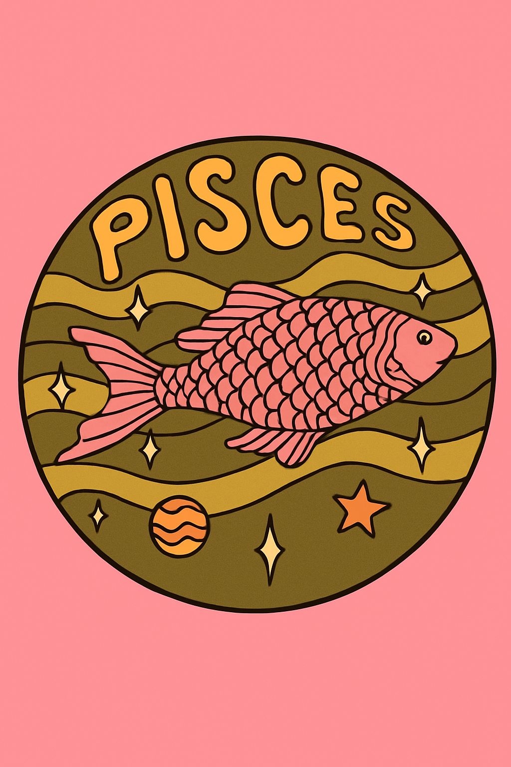 Whimsical Salmon Pink Pisces Fish Illustration T-Shirt