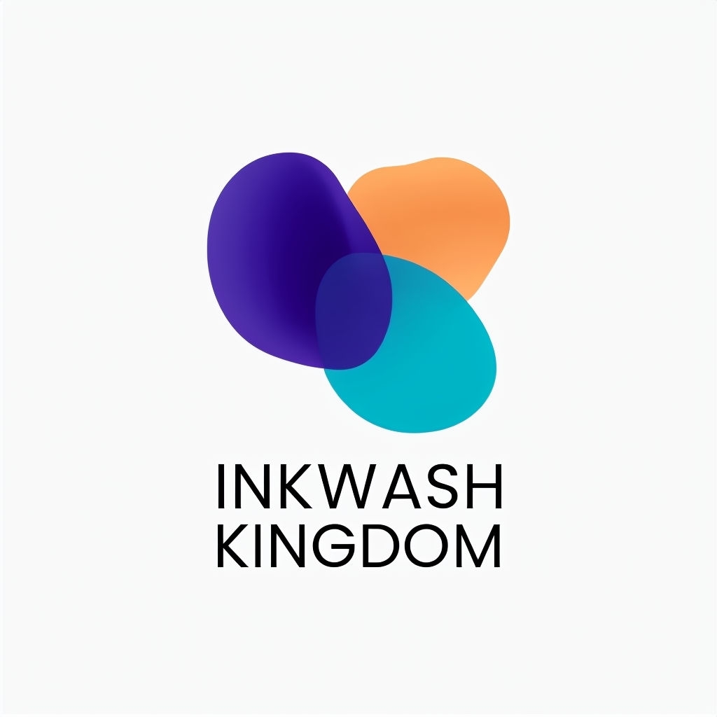 Modern Minimalist INKWASH KINGDOM Logo with Watercolor Effect