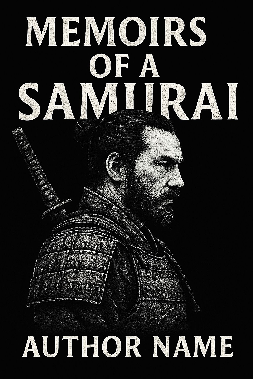Intricate Black and White Samurai Illustration EBook Cover