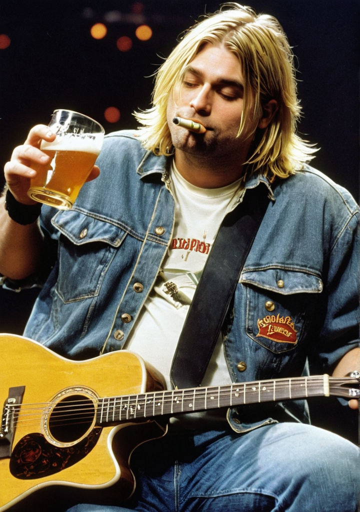 Fat Kurt Cobain drink beer with one hand and playing guitar by Роман ...