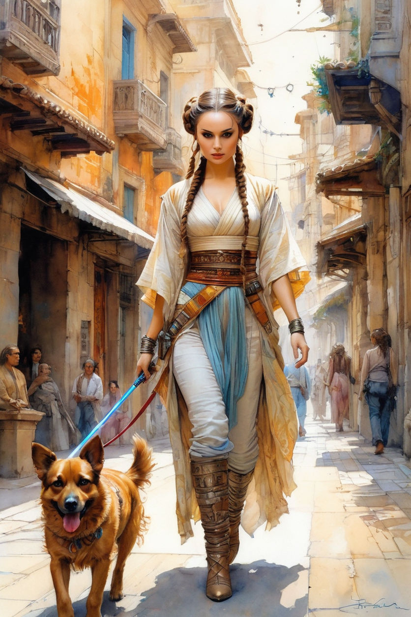 Glamorous and sensual Princess Leia as concubine and slave on a leash held  by Jabba the Hutt