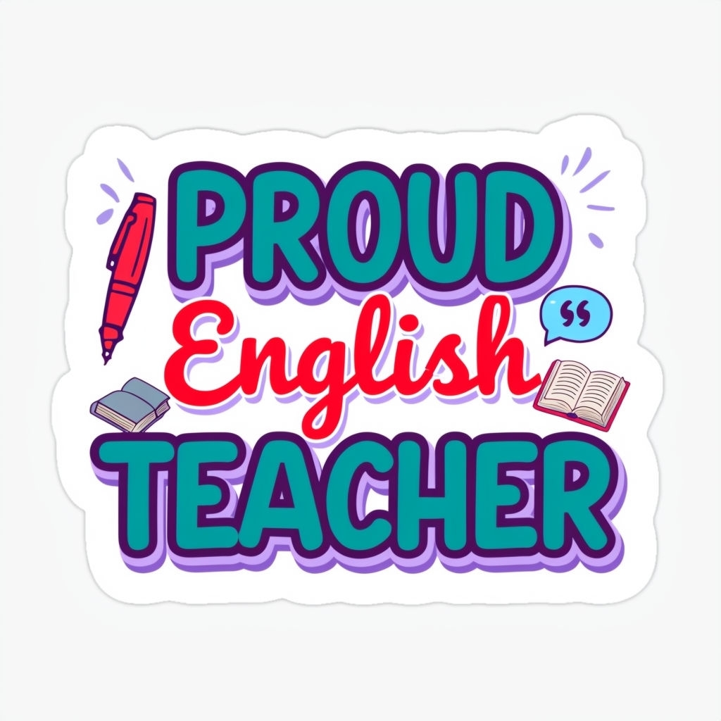 Vibrant Proud English Teacher Cartoon Sticker Design