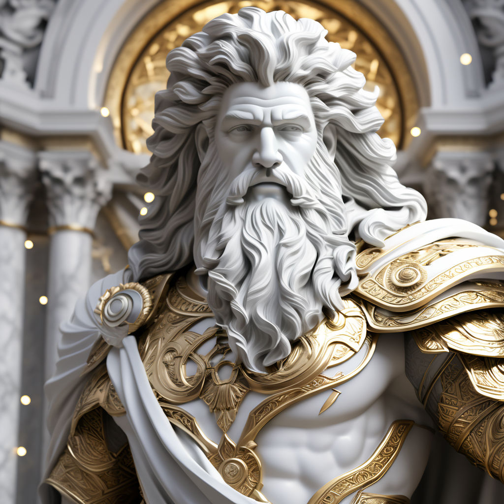 Magnificent Zeus statue with great gold and white detailed d... by