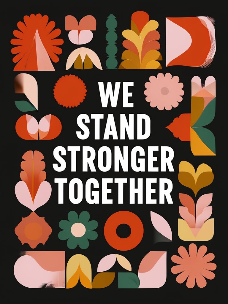 Vibrant Floral 'We Stand Stronger Together' Modern Poster