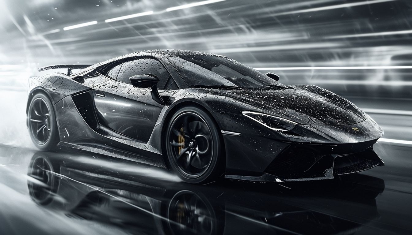 Sleek Black Sports Car with Motion Blur Background Image for Virtual Backgrounds