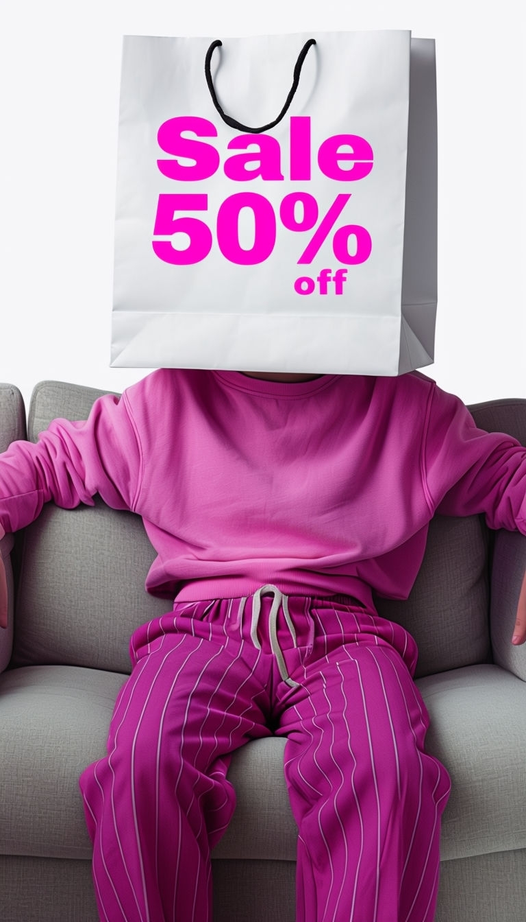 Playful Shopping Bag Promotion on Casual Couch Advertisement Ads
