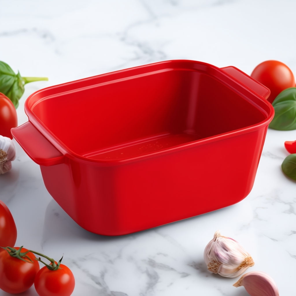 Vibrant Red Soup Container Mockup with Colorful Ingredients Mockup