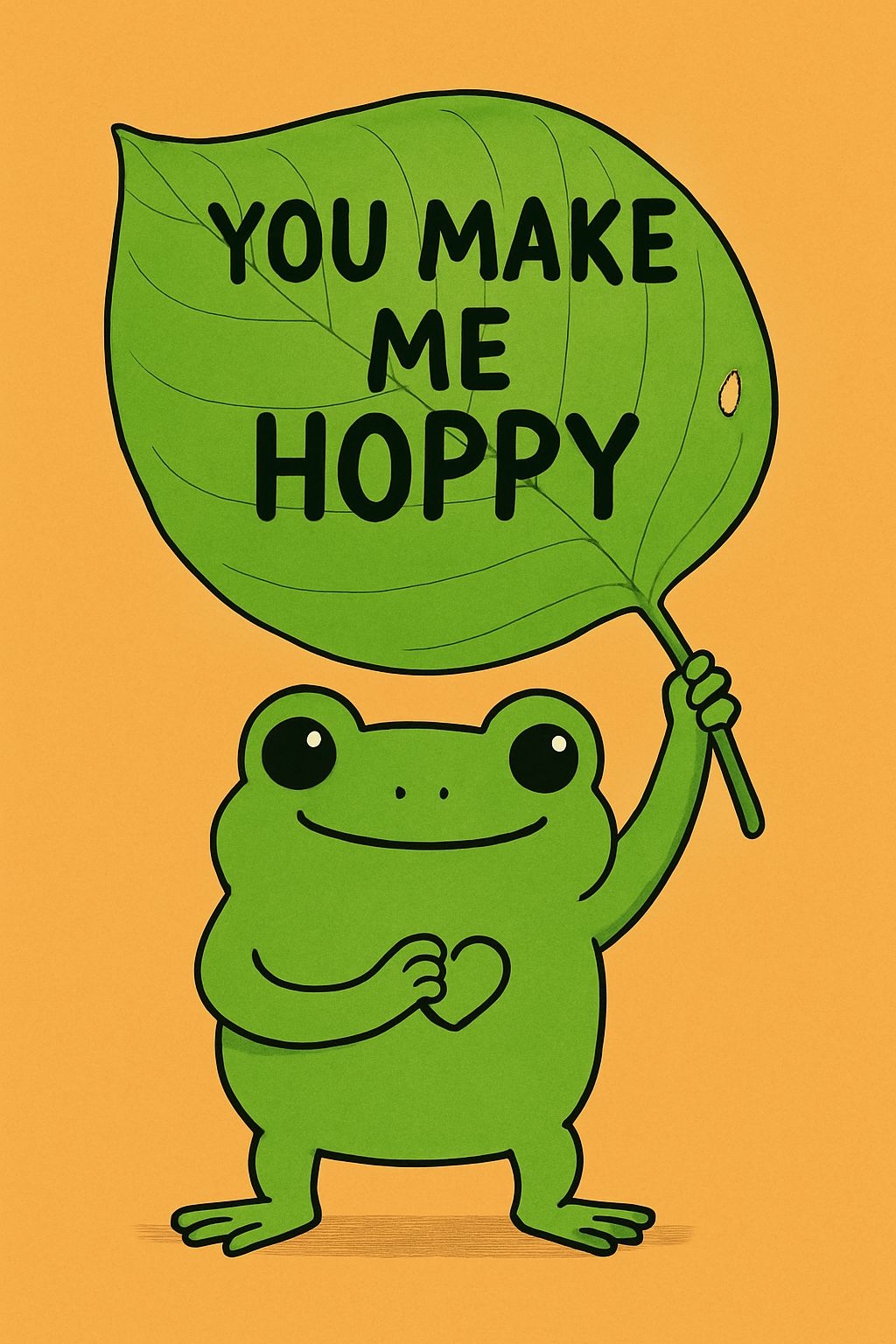 Cheerful Cartoon Frog Holding Leaf You Make Me Hoppy T-Shirt