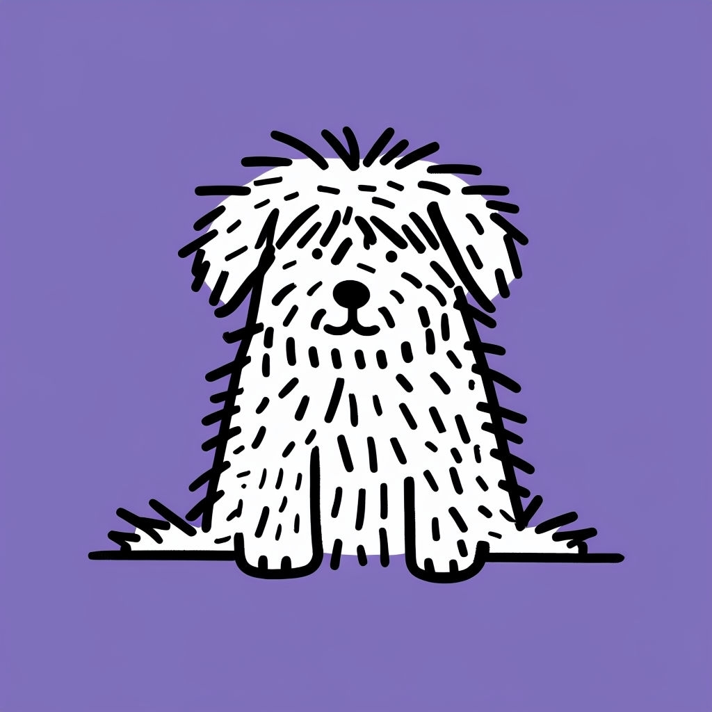 Minimalist Shaggy Dog Cartoon on Lavender T-Shirt