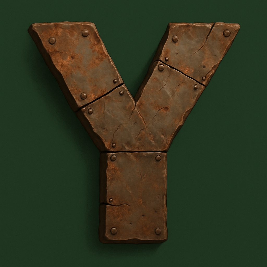 Rustic Three-Dimensional Letter Y Design on Forest Green Background Monogram