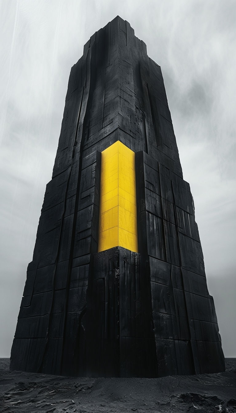 Monolithic Black Brutalist Architecture with Yellow Accent Mobile Wallpaper