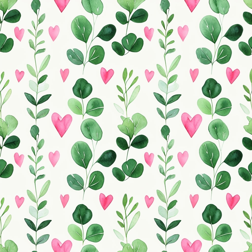 Cheerful Watercolor Heart Leaves Seamless Pattern Design