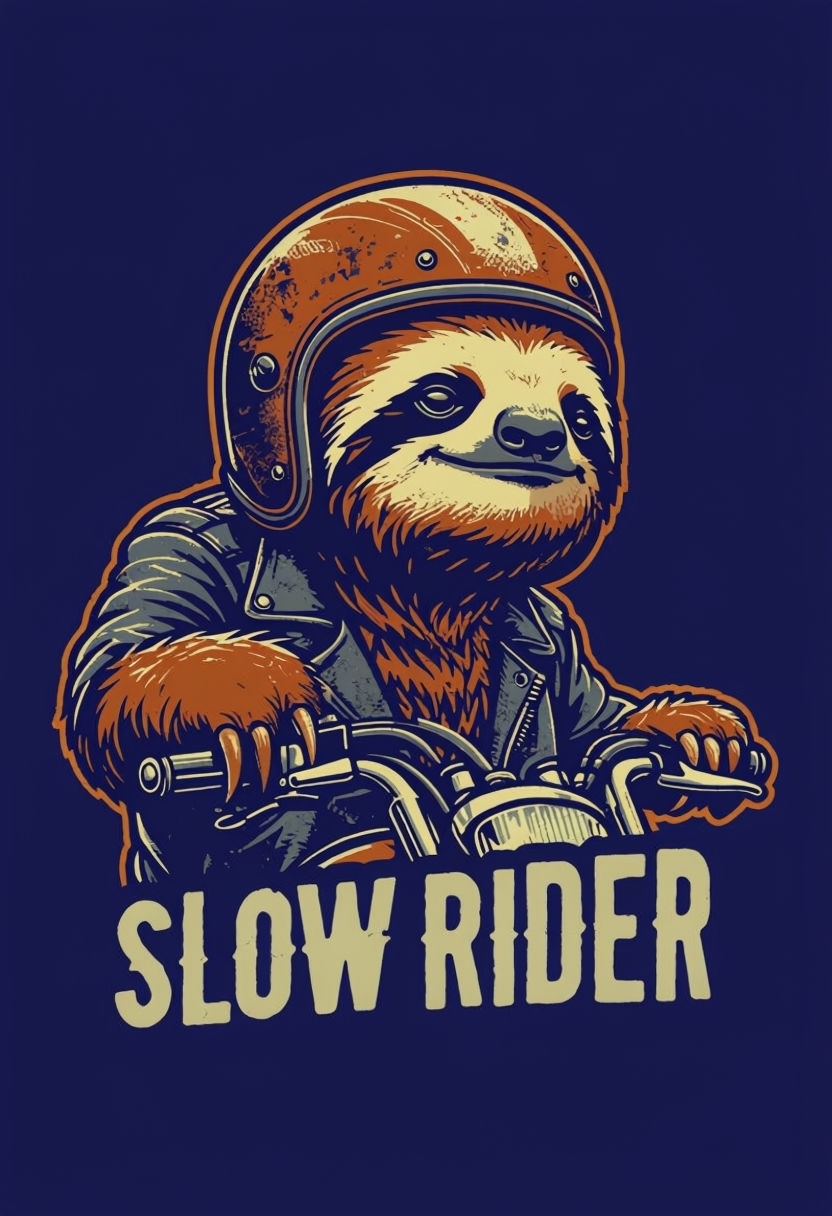 Cool Sloth Biker Illustration with Slow Rider Text T-Shirt