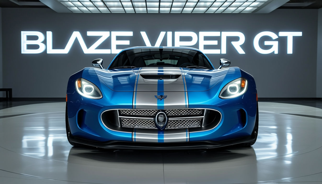 Vibrant Electric Blue Blaze Viper GT Showroom Photography Art