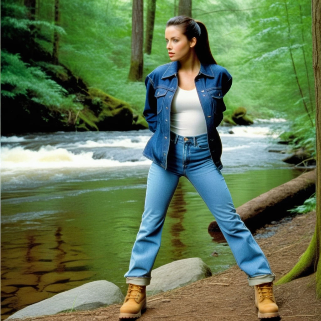 beautiful young Olivia Hussey dressed in jeans and t-shirt