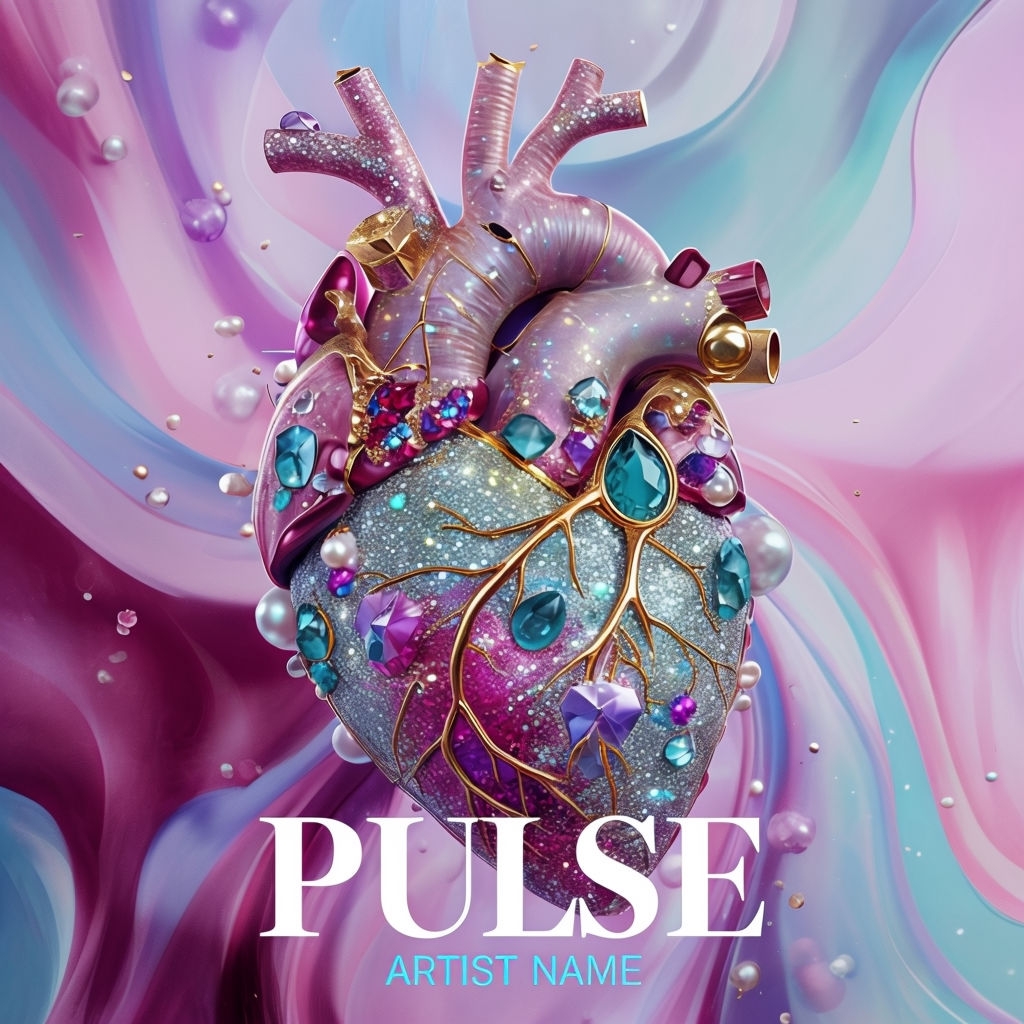 Luxurious Jewel-Studded Heart Art with Dreamy Background Spotify Album Cover