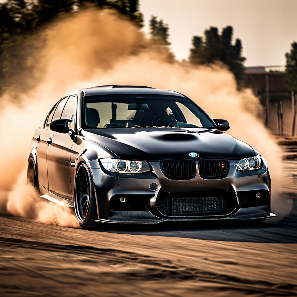 Bmw e90 black and tuned with spoiler while drifting and driv... by ...