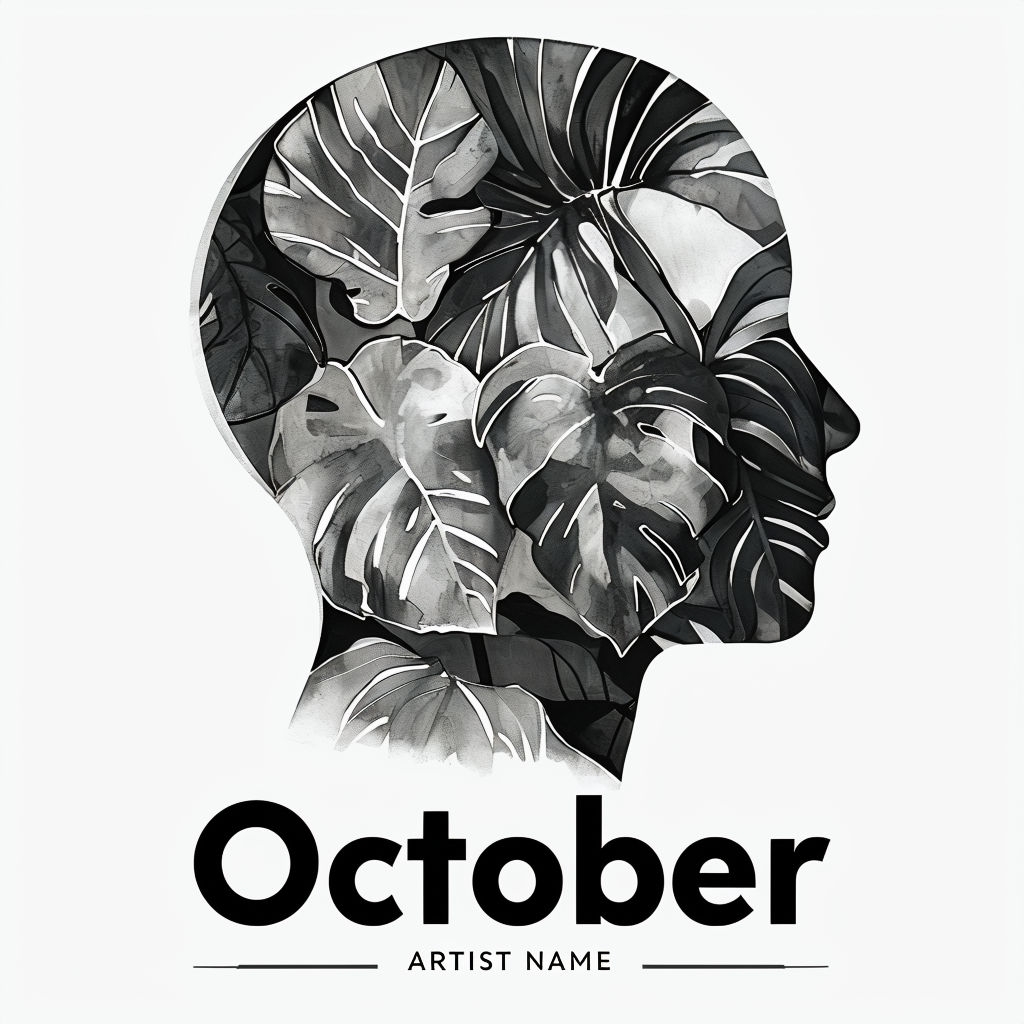 Botanical Silhouette of a Human Head with October Text Spotify Album Cover