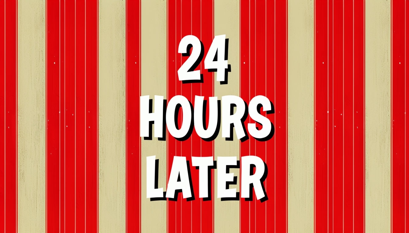 Bold Retro '24 Hours Later' Text Design for Social Media Post