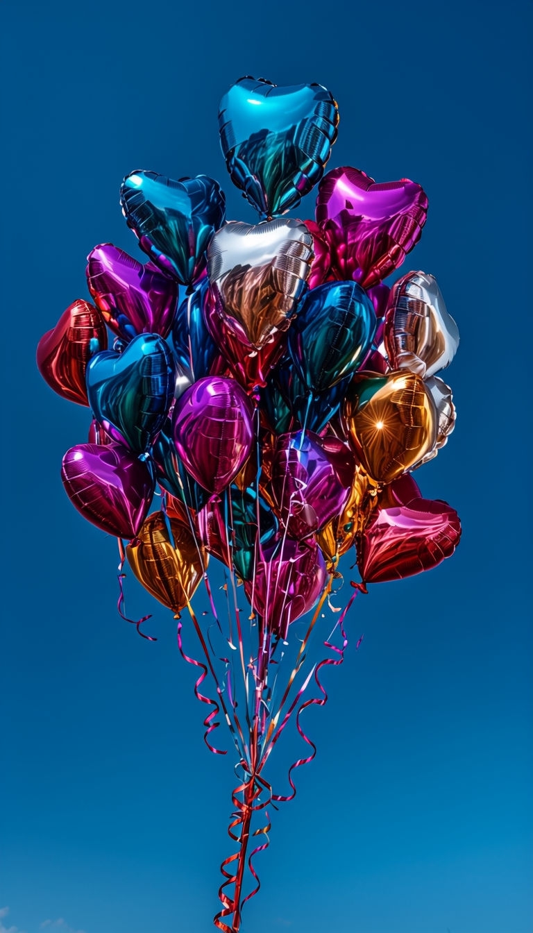 Vibrant Jewel-Toned Metallic Balloons Against Blue Sky Mobile Wallpaper
