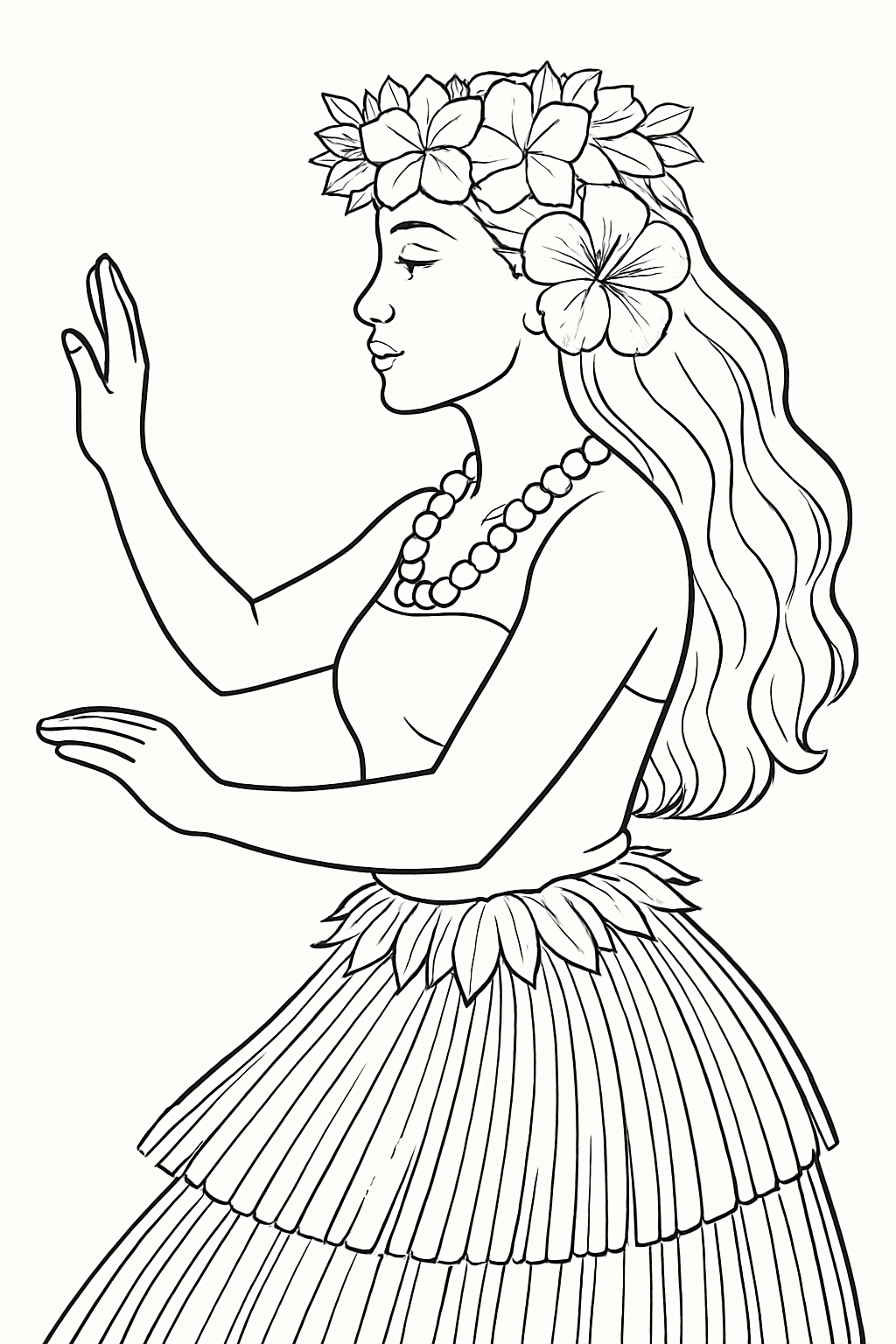 Hawaiian Dancer in Traditional Attire Line Art Coloring Page