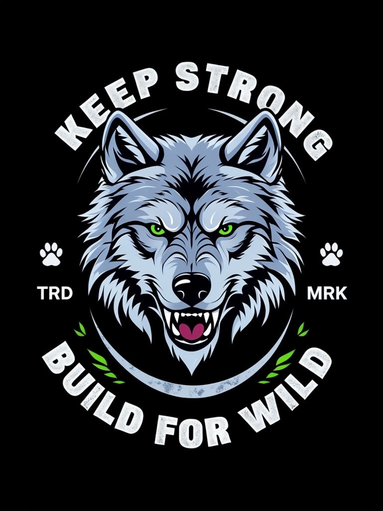 Fierce Wolf Head Graphic Design with Motivational Phrases T-shirt