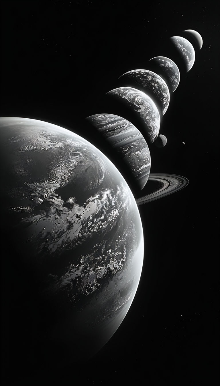 Stunning Black and White Celestial Bodies Space Art Mobile Wallpaper