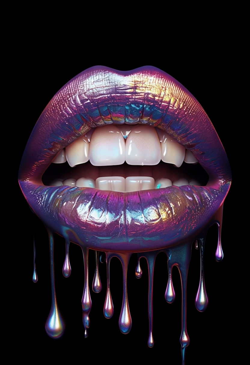 Avant-Garde Glossy Lips with Colorful Drips Art