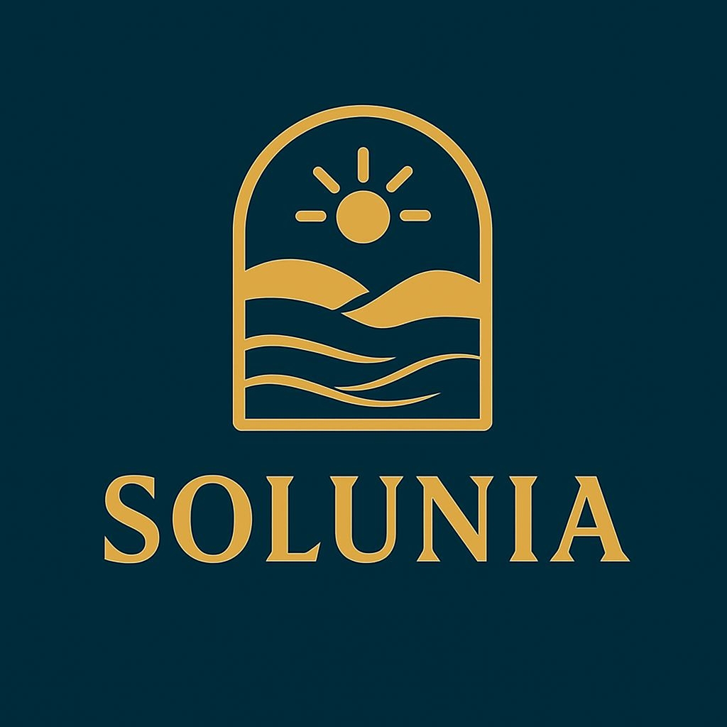 Minimalist Nature-Inspired Solunia Logo Design in Teal Background