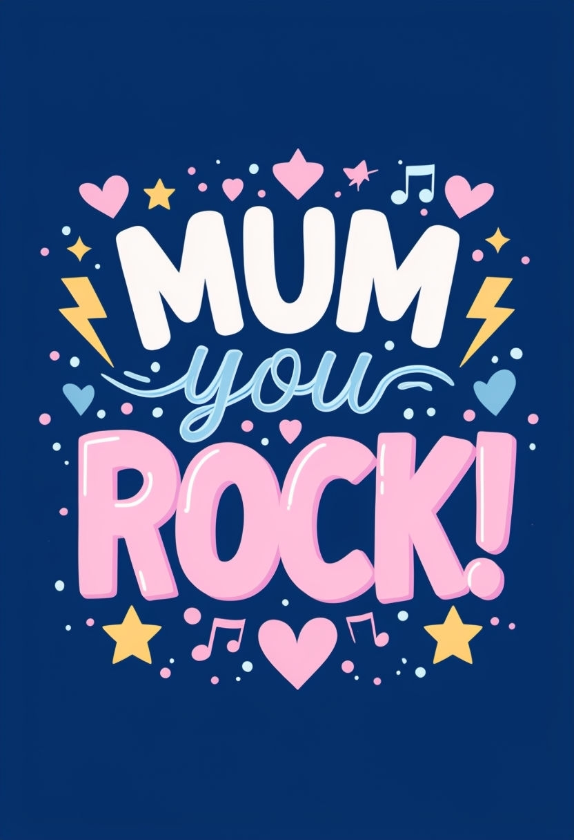 Cheerful MUM You ROCK! Graphic Design Celebration Card