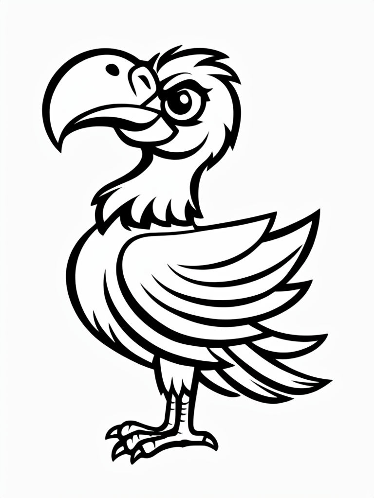 Cartoon Vulture Coloring Page with Bold Black and White Outlines Coloring Book Pages