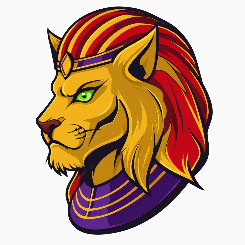 Vibrant Cartoon Lion Warrior Head Sticker Design