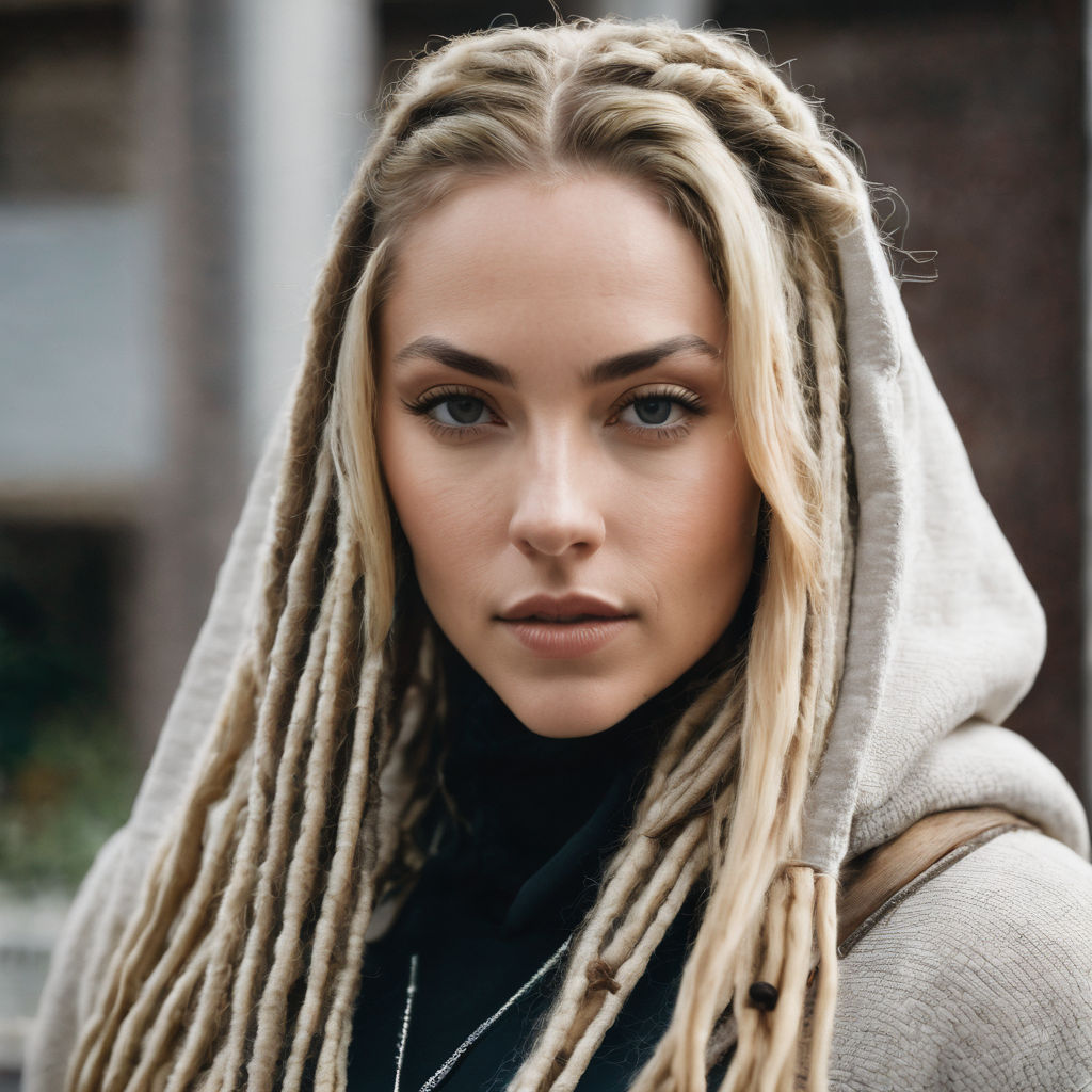 beautiful woman with blonde hair as a dreadlocks